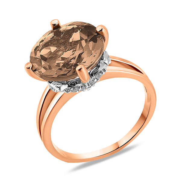 Каблучка з червоного золота з кварцом і фіанітами (арт. 152587Кд) – зображення 1