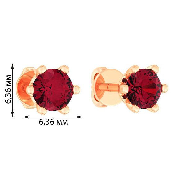 Пусеты из красного золота с гранатом (арт. 110814Пк) – изображение 2