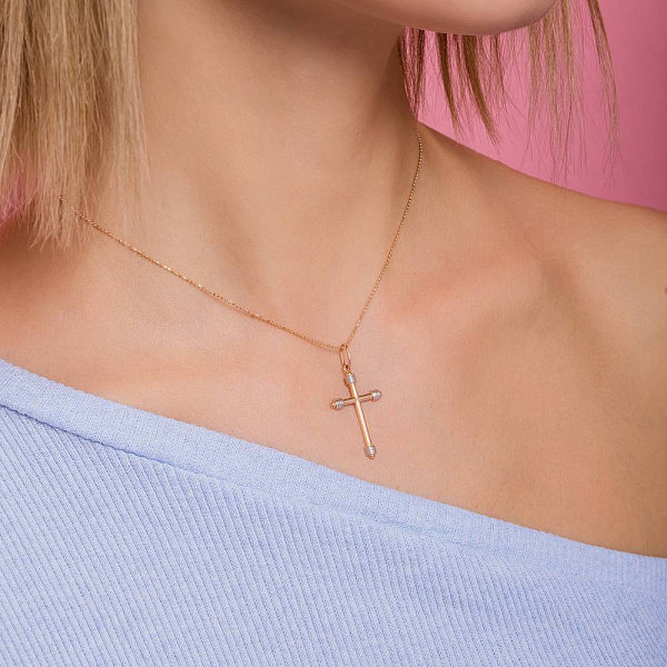 Крестик из красного и белого золота (арт. 424776/3кб) – изображение 2