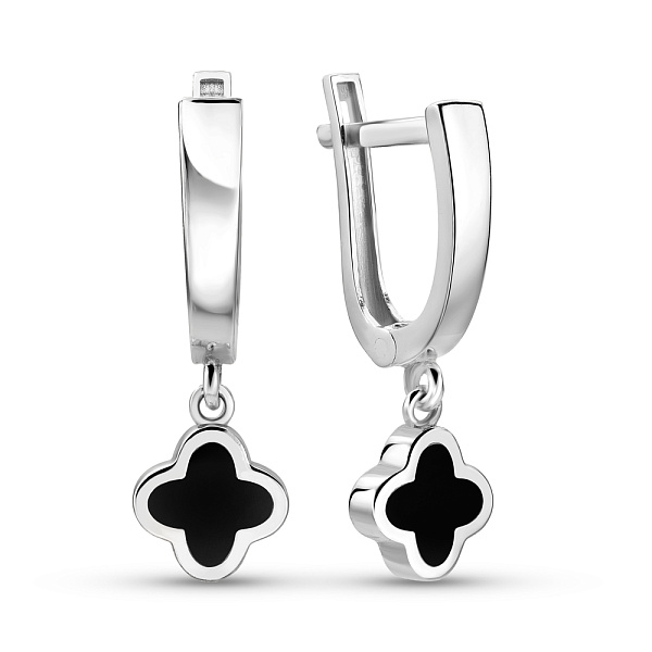 Серьги-подвески из белого золота с эмалью (арт. 108720/8беч) – изображение 1