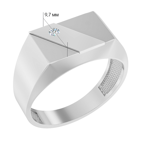 Золота печатка в білому кольорі металу з діамантом (арт. К170039005б) – зображення 2
