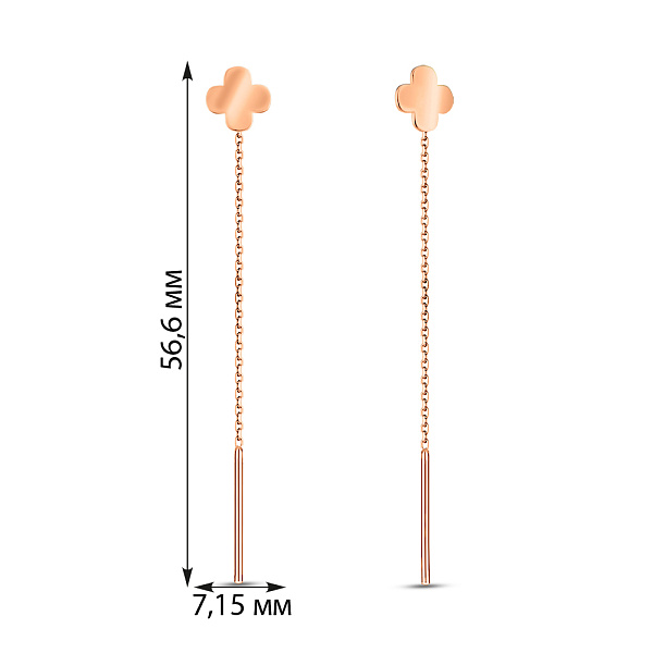 Сережки-протяжки из красного золота (арт. 110048) – изображение 6