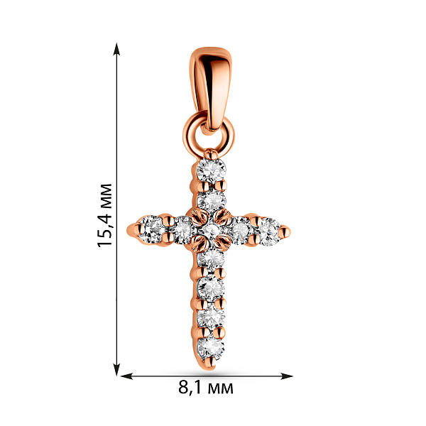 Хрестик з червоного золота з діамантами  (арт. 3100785201) – зображення 2