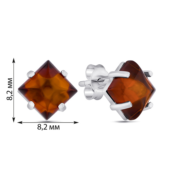 Срібні сережки-пусети з бурштином (арт. 7518/602ЯС) – зображення 2
