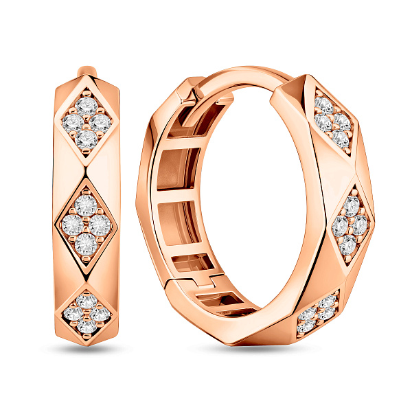 Серьги-кольца из красного золота с фианитами (арт. 1101255) – изображение 1