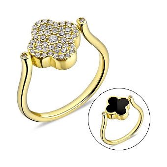 Серебряное кольцо с ониксом и фианитами (арт. 7501/6468жо)