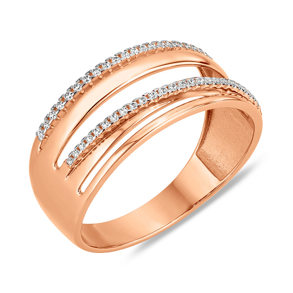 Широкое золотое кольцо с дорожками из фианитов (арт. 140856) – изображение 1