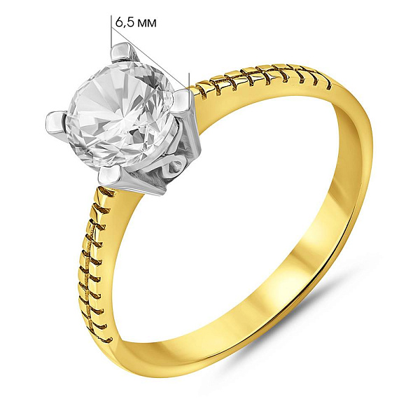 Золотое кольцо с одним фианитом (арт. 153726ж) – изображение 2