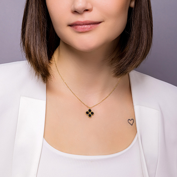 Золоте кольє Квітка Francelli з оніксом (арт. 352719жо) – зображення 3