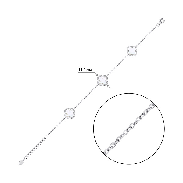 Браслет из серебра Клевер с перламутром и фианитами (арт. 7509/4225/10п) – изображение 2