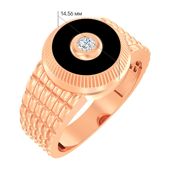 Золотая печатка с фианитом и эмалью (арт. 170074) – изображение 3