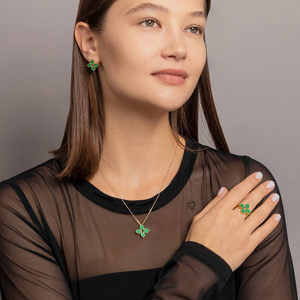 Кольє з жовтого золота Конюшина з емаллю (арт. 352846/15жез) – зображення 3