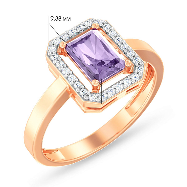 Кольцо из красного золота с аметистом и фианитами (арт. 141117Па) – изображение 3