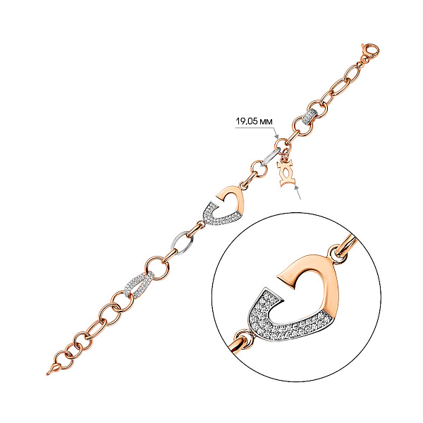 Золотий браслет в червоному кольорі металу з фіанітами (арт. 324518кбП1) – зображення 2