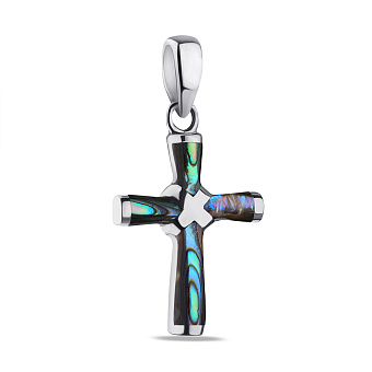 Фото Срібний кулон Хрестик з перламутром  (арт. 7503/3996пцв)