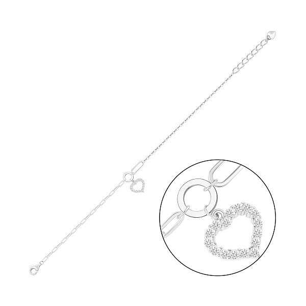 Серебряный браслет с подвеской сердечко с фианитами (арт. 7509/5-0052) – изображение 1