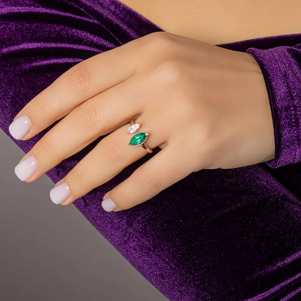 Золотое незамкнутое кольцо с кварцем и фианитом (арт. 1401029Пз) – изображение 6