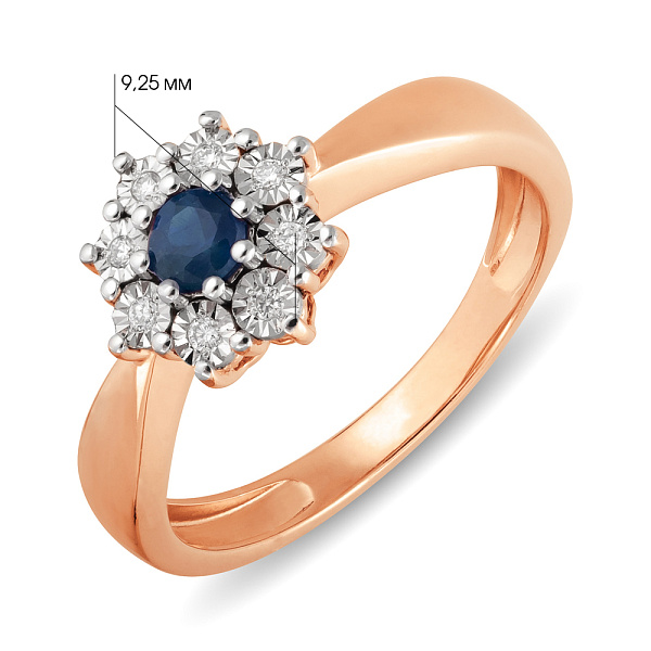 Кольцо из красного золота с сапфиром и бриллиантами (арт. К011062с) – изображение 3