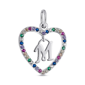 Серебряный подвес Сердце Буква М (арт. 7503/П2ФЦ/1183)