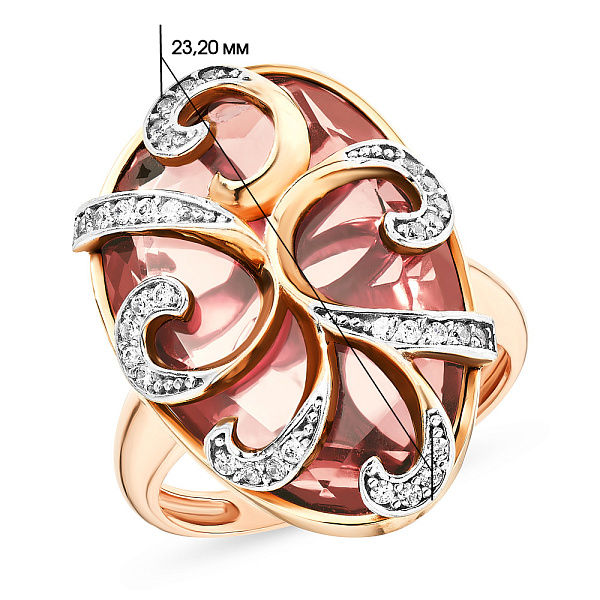 Золотое кольцо с кварцем и фианитами (арт. 152723Пкр) – изображение 2