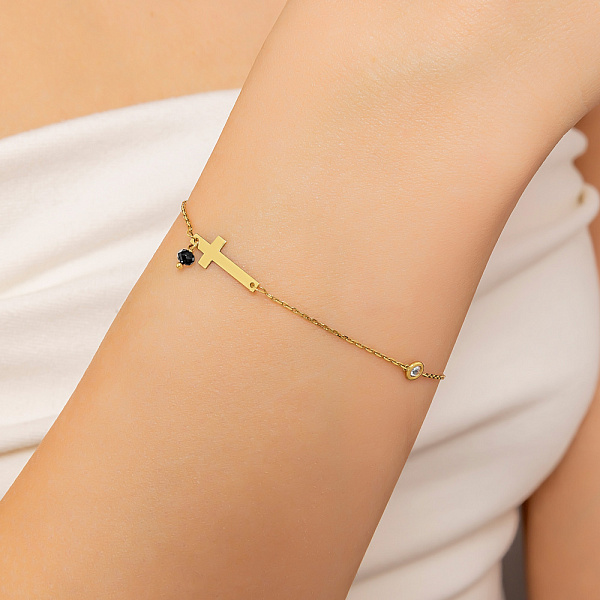 Золотий жіночий браслет з оніксом і фіанітом (арт. 323391жо) – зображення 2