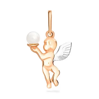 Кулон «Ангел» из комбинированного золота с жемчугом (арт. 422294кбпрлб)