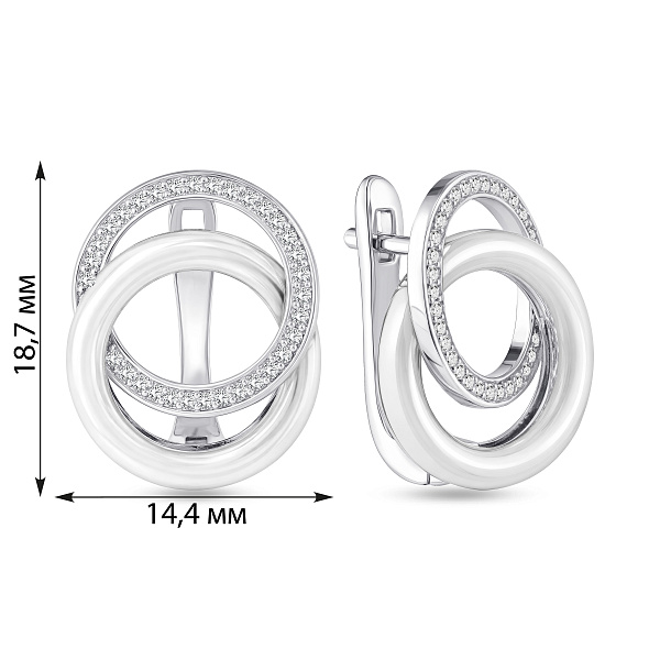 Срібні сережки з фіанітами і керамікою (арт. 7502/2068839кмб) – зображення 4