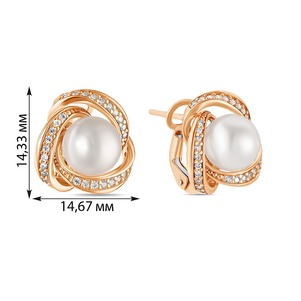 Золотые серьги с жемчугом и фианитами (арт. 107571прлб) – изображение 2