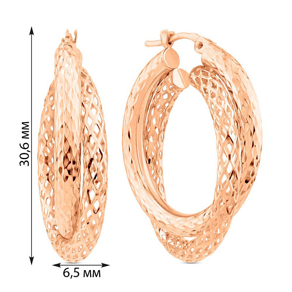 Сережки з червононого золота без каміння (арт. 1091734/25) – зображення 3