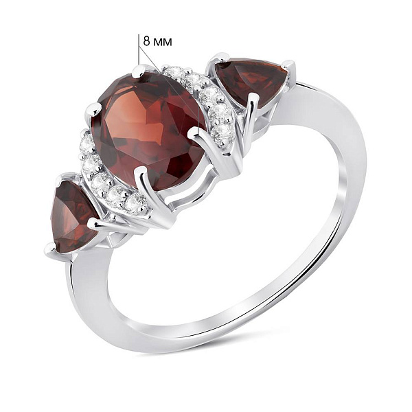 Срібна каблучка з гранатом і фіанітами (арт. 7501/2062721Г) – зображення 2