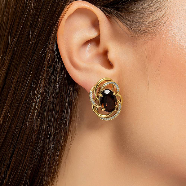 Золоті сережки з кварцом і фіанітами (арт. 104396жР) – зображення 2