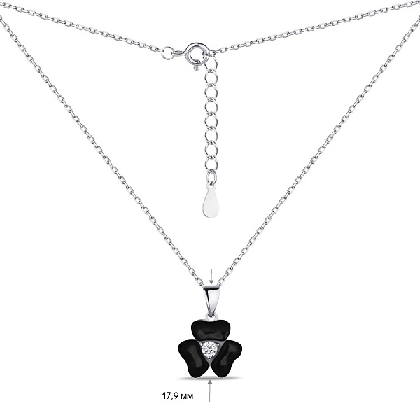 Серебряное колье Цветок с ониксом и фианитом (арт. 7507/2182о) – изображение 3