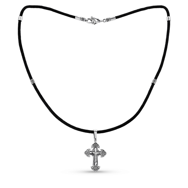 Серебряный крестик на шелковом шнурке (арт. 7307/7-3019.0.4) – изображение 1