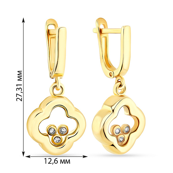 Сережки-підвіски з жовтого золота з фіанітами (арт. 107887ж) – зображення 2