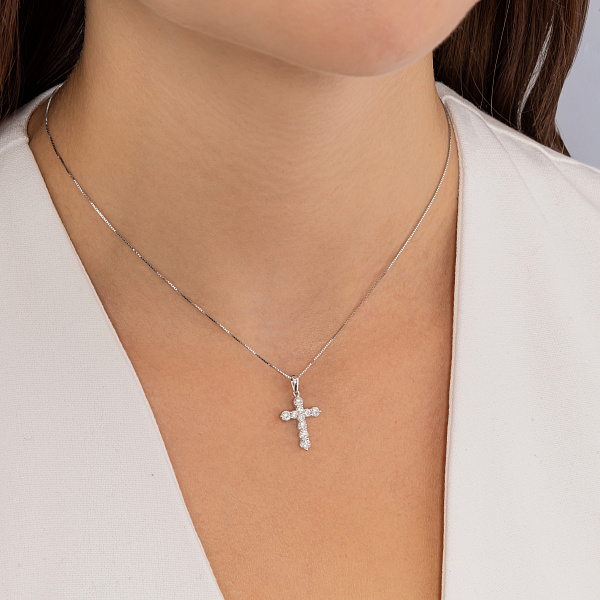 Крестик из белого золота с бриллиантами (арт. П341673050б) – изображение 2