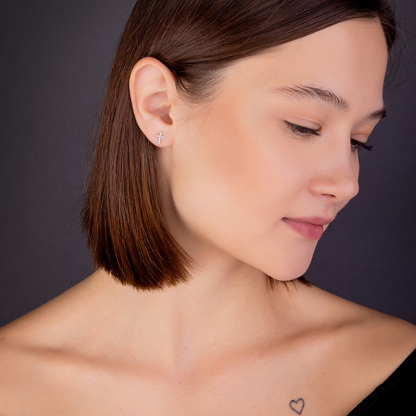 Золоті сережки з хрестиками з діамантами  (арт. С341330010б) – зображення 3