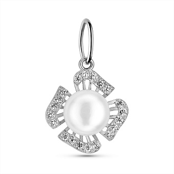Серебряный подвес Цветок с жемчужиной (арт. 7503/П2ЖФ/4025)