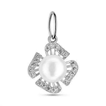 Серебряный подвес Цветок с жемчужиной (арт. 7503/П2ЖФ/4025)