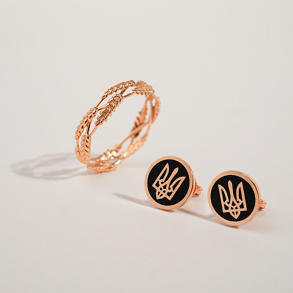 Золотые серьги-пусеты Трезубец -Герб Украины с эмалью (арт. 111203еч) – изображение 3