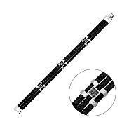 Шкіряний браслет із золотими вставками і чорними фіанітами (арт. 340108бч)