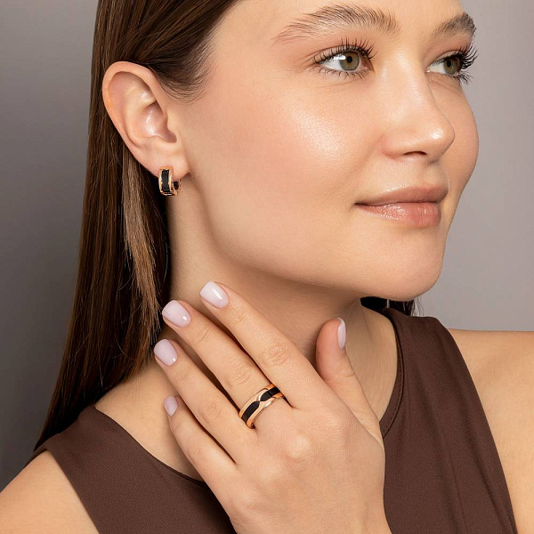 Сережки-кольца из красного золота с ониксом (арт. 104180/15о) – изображение 4