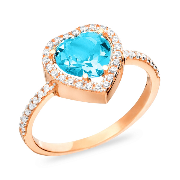 Золотое кольцо «Сердце» с кварцем и фианитами (арт. 140634ПсГ) – изображение 1