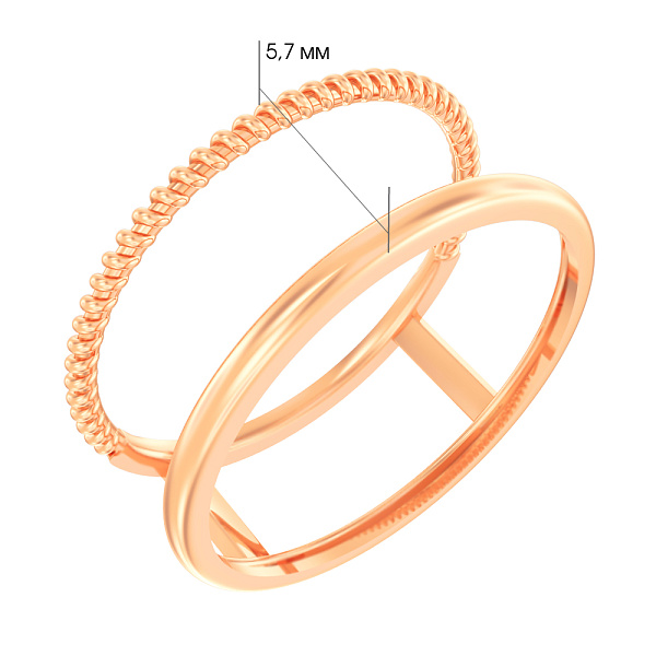 Двойное золотое кольцо в красном цвете металла (арт. 140913) – изображение 3