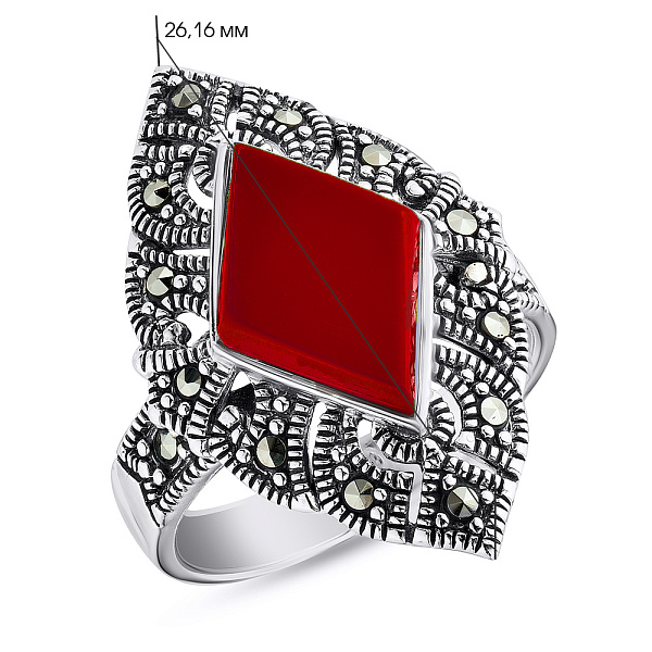 Серебряное кольцо с кораллом и марказитами (арт. 7401/4678мркКрк) – изображение 2