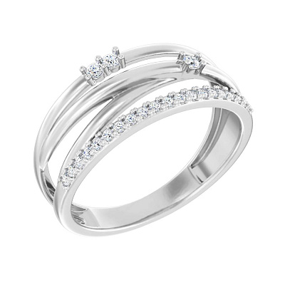 Золотое кольцо в белом цвете металла с бриллиантами  (арт. К011297015б)