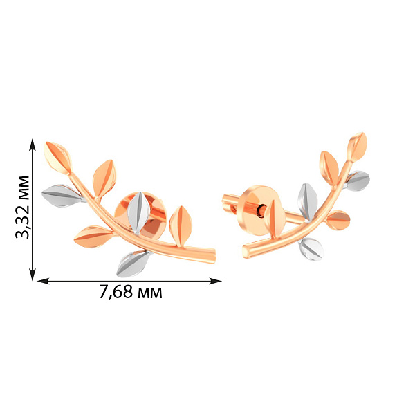Золоті сережки-пусети "Гілка" (арт. 110650) – зображення 4