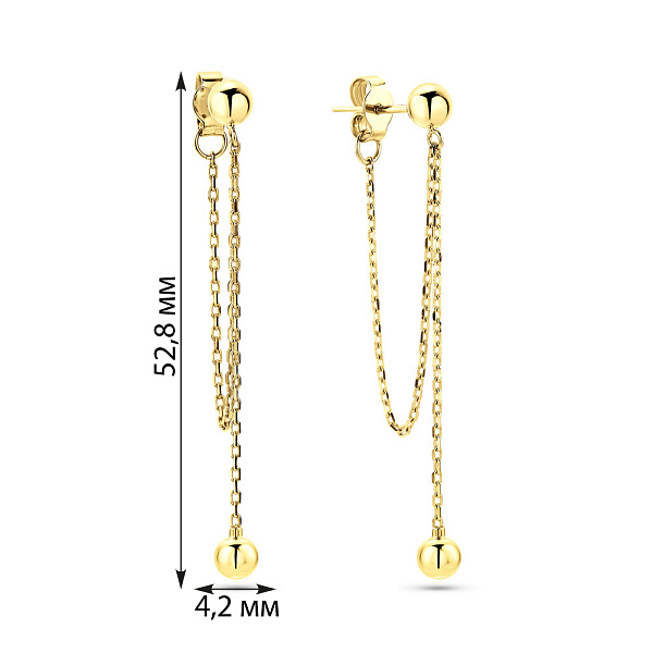 Серьги-пусеты Fly из желтого золота с подвесками (арт. 109803/1ж) – изображение 4