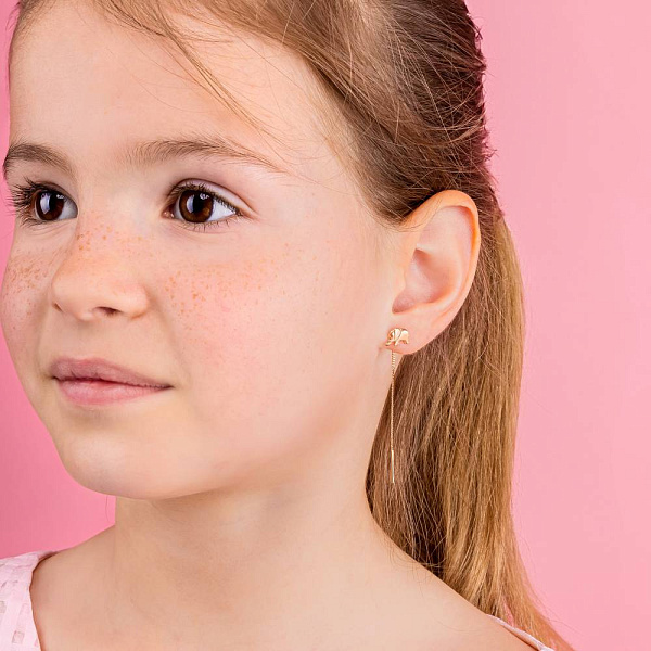 Золотые серьги-цепочки «Слоник» (арт. 102274) – изображение 3