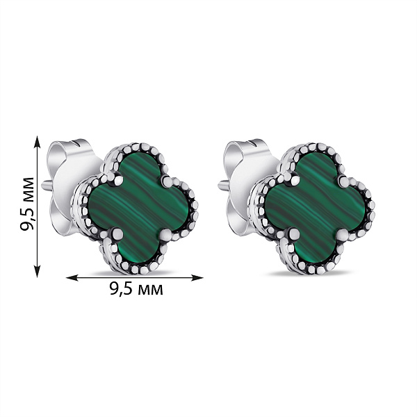 Срібні сережки Конюшина з малахітом (арт. 7518/5645/9млх) – зображення 2