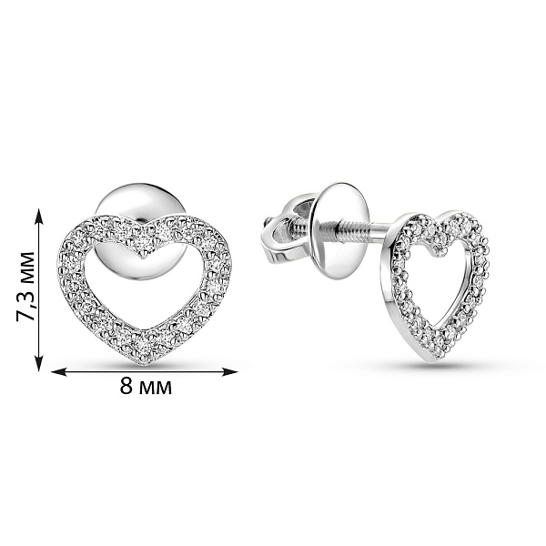 Сережки в формі серця з білого золота з діамантами (арт. Т011257015б) – зображення 2